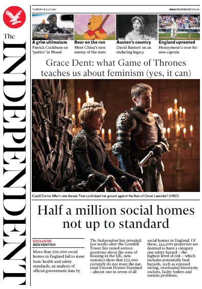 The Independent Newspaper Front Page (UK) for 18 July 2017