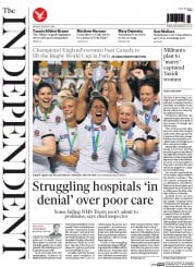 The Independent Newspaper Front Page (UK) for 18 August 2014