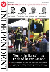 The Independent (UK) Newspaper Front Page for 18 August 2017