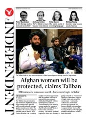 The Independent (UK) Newspaper Front Page for 18 August 2021