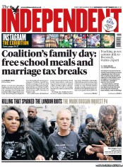 The Independent (UK) Newspaper Front Page for 18 September 2013