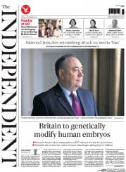 The Independent (UK) Newspaper Front Page for 18 September 2015