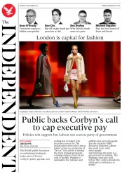 The Independent (UK) Newspaper Front Page for 18 September 2017