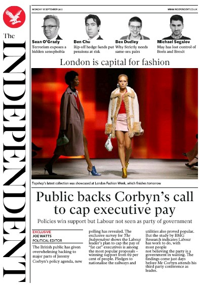 The Independent Newspaper Front Page (UK) for 18 September 2017