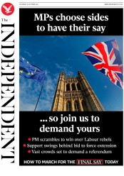The Independent (UK) Newspaper Front Page for 19 October 2019