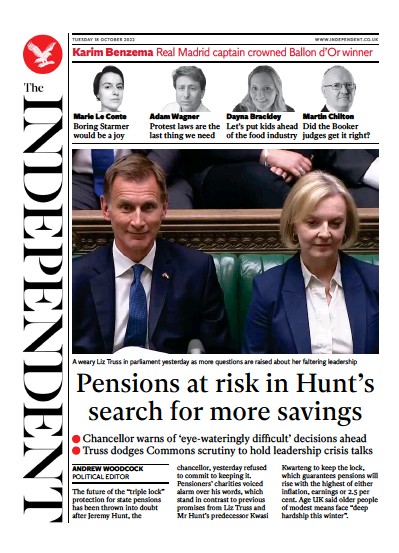 The Independent Newspaper Front Page (UK) for 19 October 2022