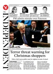 The Independent (UK) Newspaper Front Page for 19 November 2021