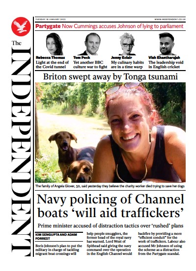 The Independent Newspaper Front Page (UK) for 19 January 2022