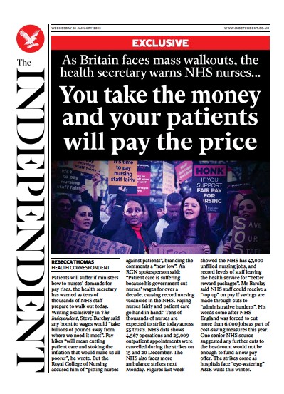 The Independent Newspaper Front Page (UK) for 19 January 2023