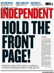 The Independent (UK) Newspaper Front Page for 19 March 2013