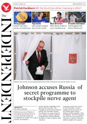 The Independent (UK) Newspaper Front Page for 19 March 2018