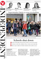 The Independent (UK) Newspaper Front Page for 19 March 2020