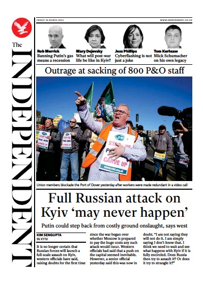 The Independent Newspaper Front Page (UK) for 19 March 2022