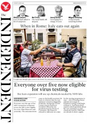 The Independent (UK) Newspaper Front Page for 19 May 2020