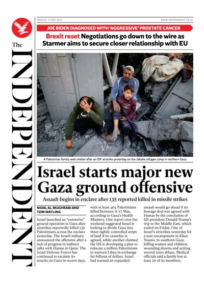 The Independent Newspaper Front Page (UK) for 19 May 2025