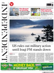 The Independent (UK) Newspaper Front Page for 19 June 2014