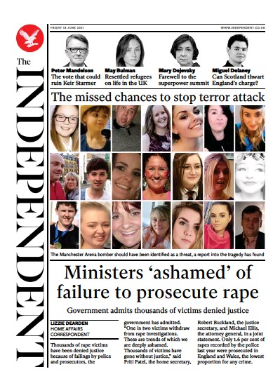 The Independent Newspaper Front Page (UK) for 19 June 2021