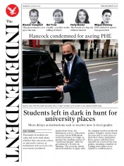 The Independent (UK) Newspaper Front Page for 19 August 2020