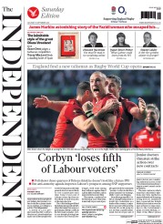 The Independent (UK) Newspaper Front Page for 19 September 2015