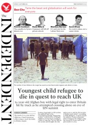The Independent (UK) Newspaper Front Page for 19 September 2016