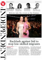 The Independent (UK) Newspaper Front Page for 19 September 2018