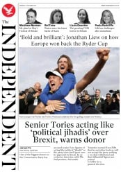 The Independent (UK) Newspaper Front Page for 1 October 2018