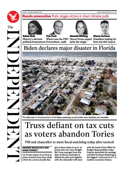 The Independent Newspaper Front Page (UK) for 1 October 2022