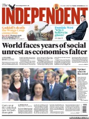 The Independent Newspaper Front Page (UK) for 1 November 2011
