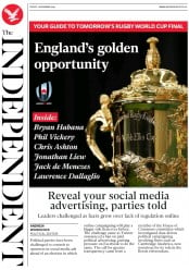 The Independent (UK) Newspaper Front Page for 1 November 2019