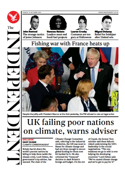 The Independent Newspaper Front Page (UK) for 1 November 2021