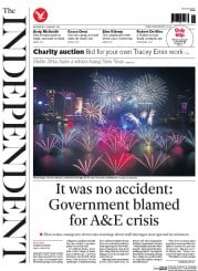 The Independent Newspaper Front Page (UK) for 1 January 2014