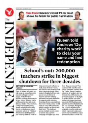 The Independent (UK) Newspaper Front Page for 1 February 2023