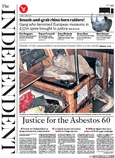 The Independent Newspaper Front Page (UK) for 1 March 2016