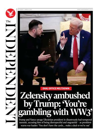The Independent Newspaper Front Page (UK) for 1 March 2025
