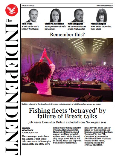 The Independent Newspaper Front Page (UK) for 1 May 2021