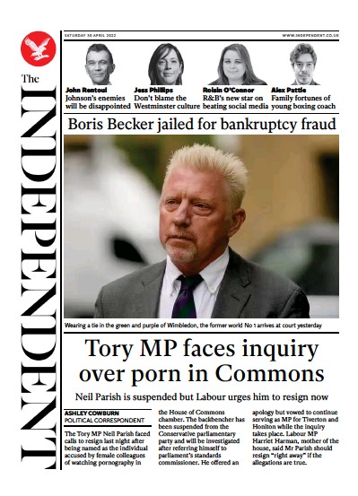 The Independent Newspaper Front Page (UK) for 1 May 2022