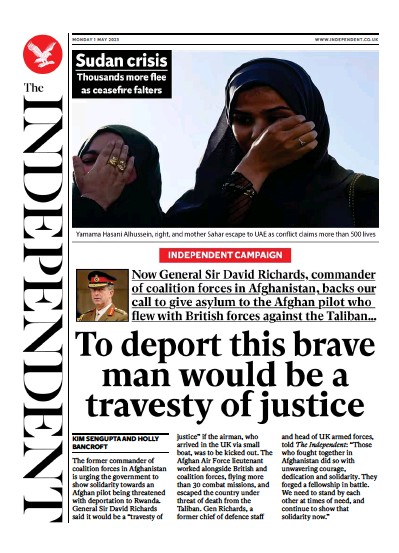The Independent Newspaper Front Page (UK) for 1 May 2023
