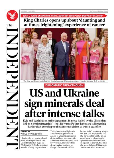 The Independent Newspaper Front Page (UK) for 1 May 2025