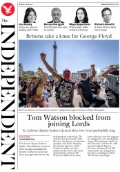 The Independent (UK) Newspaper Front Page for 1 June 2020