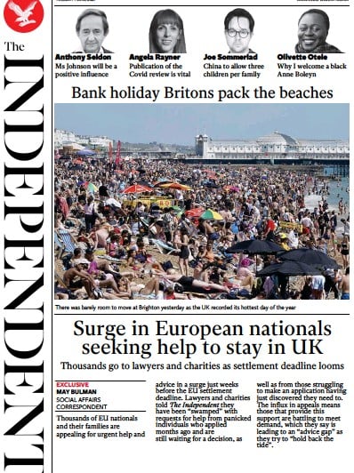 The Independent Newspaper Front Page (UK) for 1 June 2021
