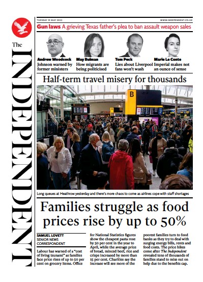 The Independent Newspaper Front Page (UK) for 1 June 2022