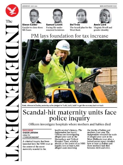 The Independent Newspaper Front Page (UK) for 1 July 2020