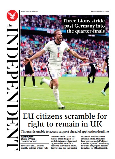 The Independent Newspaper Front Page (UK) for 1 July 2021