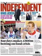 The Independent (UK) Newspaper Front Page for 1 September 2012