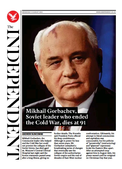 The Independent Newspaper Front Page (UK) for 1 September 2022