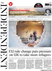 The Independent (UK) Newspaper Front Page for 20 January 2016