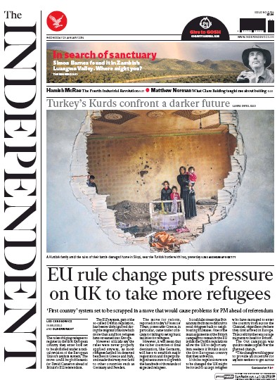 The Independent Newspaper Front Page (UK) for 20 January 2016