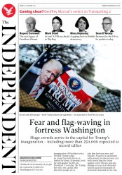 The Independent (UK) Newspaper Front Page for 20 January 2017