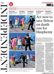 The Independent Newspaper Front Page (UK) for 20 February 2014