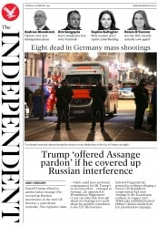 The Independent (UK) Newspaper Front Page for 20 February 2020